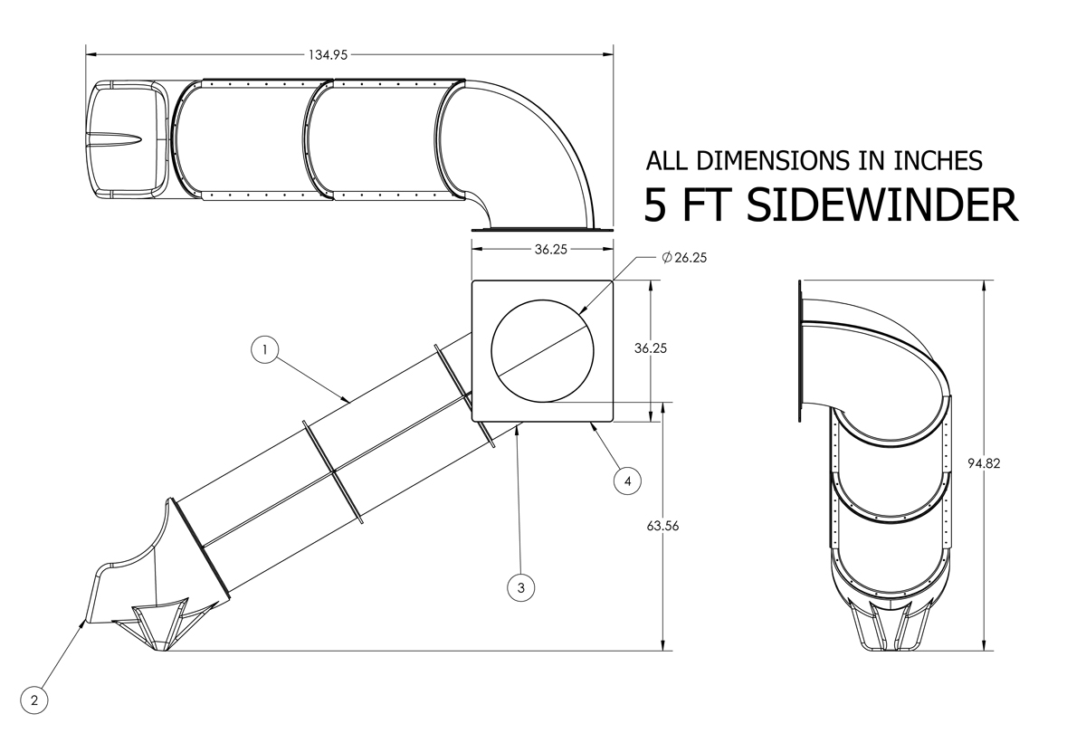 Sidewinder Tube Slide With Single Turn For Existing Decks Practice Sports